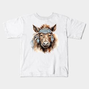 Watercolor Boho Wild Pig Kids T-Shirt